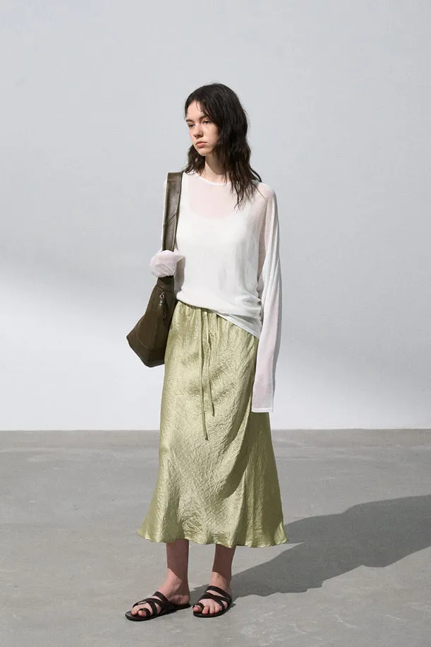 100 Acetate wrinkle effect mermaid skirt | 4 color