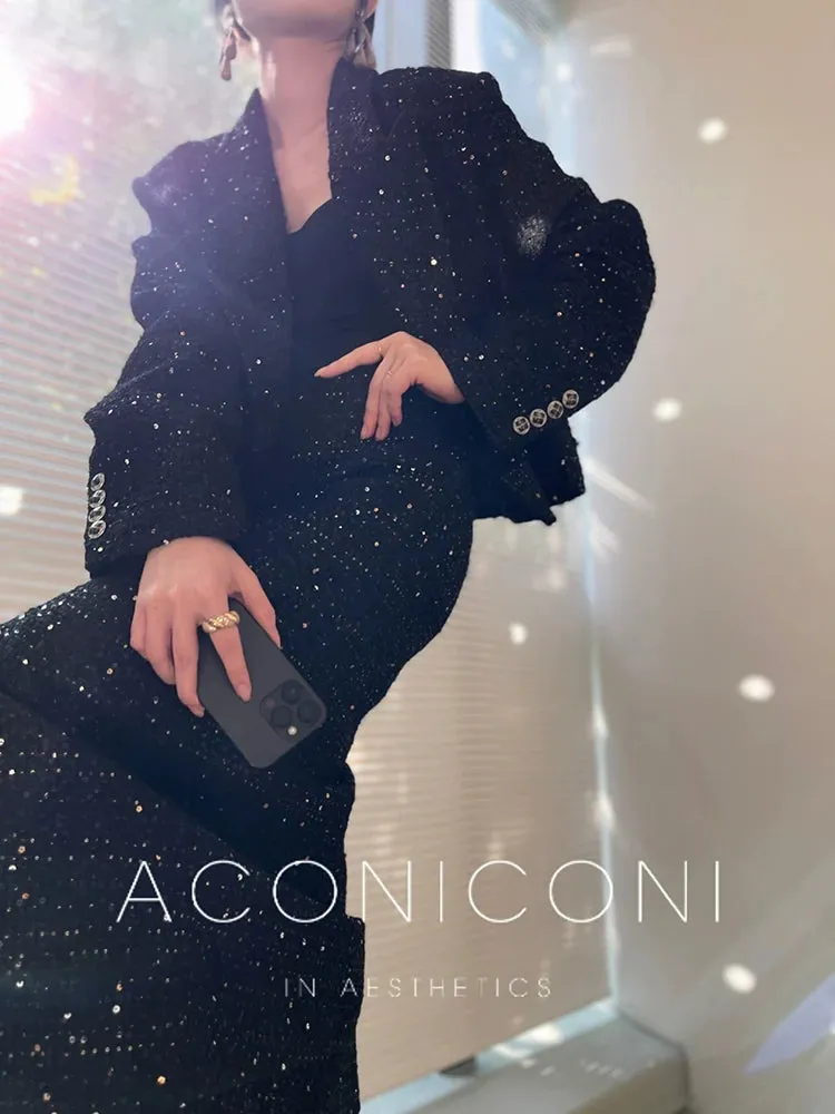 Aconiconi Tweed Sequins Fragrance Dress Skirt Loose Blazer Skirt