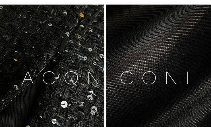 Aconiconi Tweed Sequins Fragrance Dress Skirt Loose Blazer Skirt