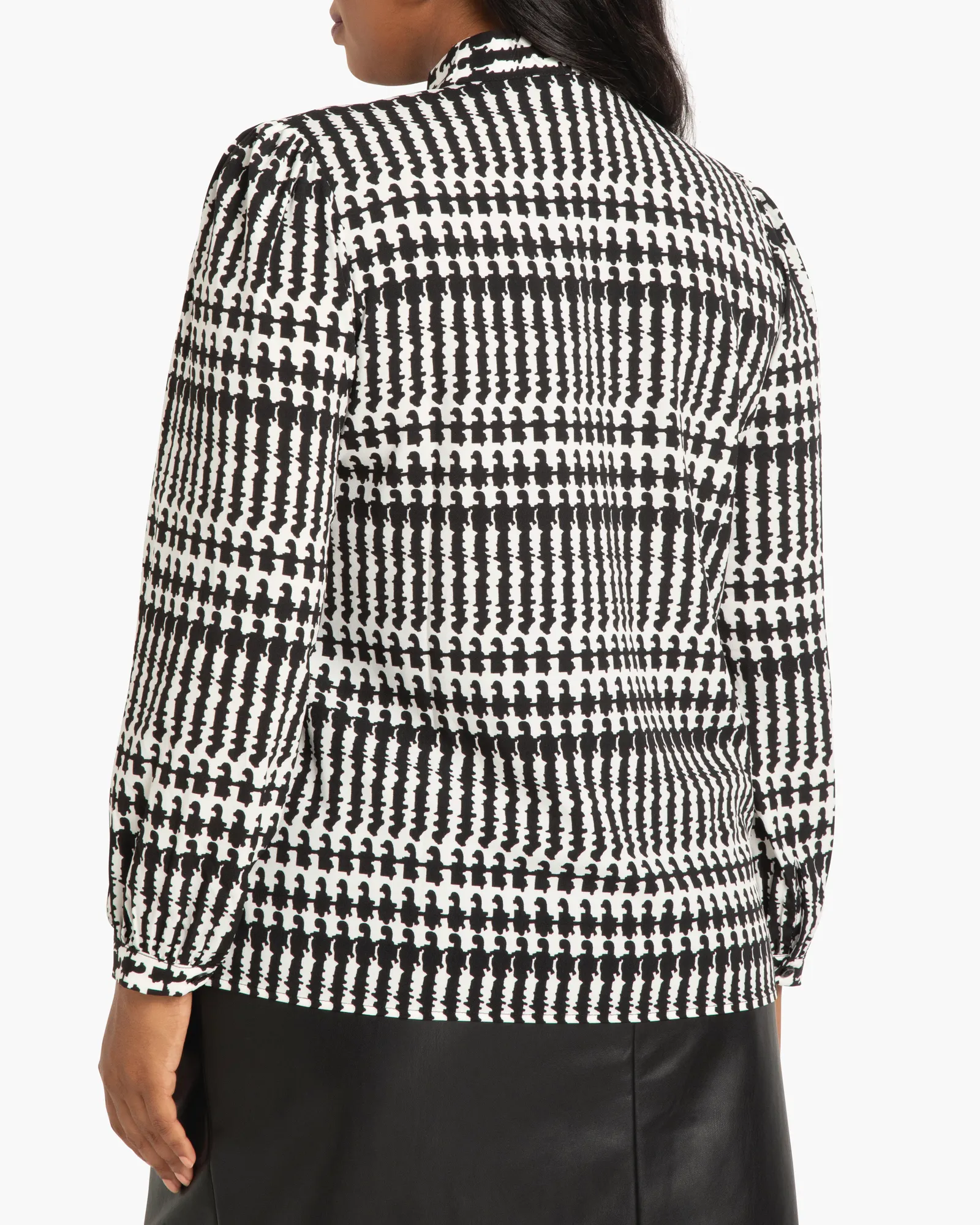 Allison Long-Sleeve Tie-Neck Blouse | Black / Ivory