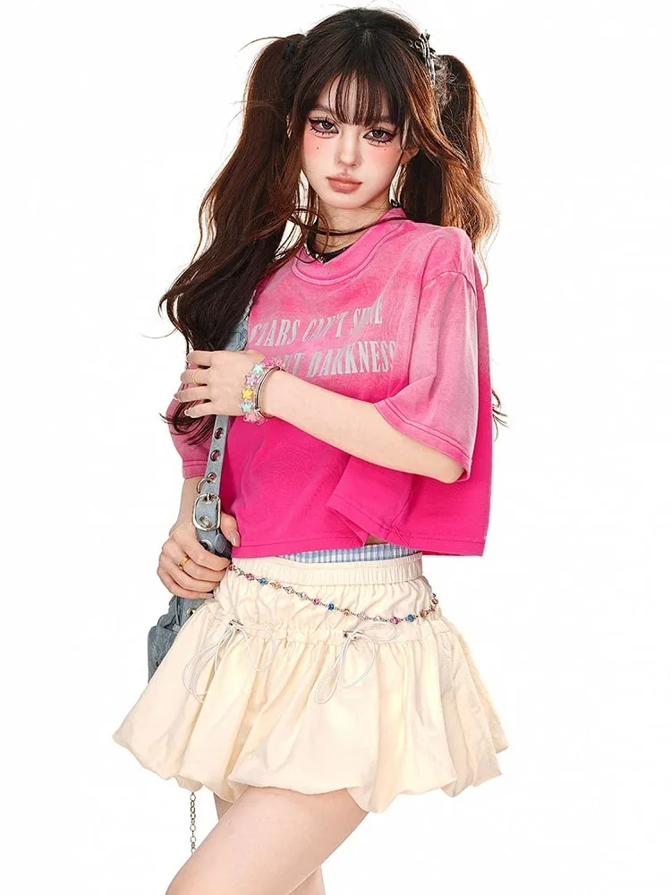 Apricot Drawstring Design Bubble Skirt