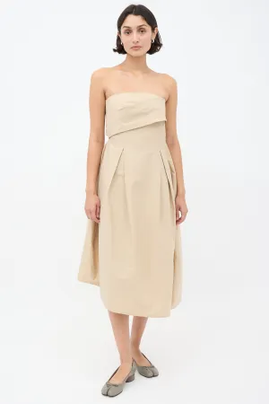 Beige Strapless A-Line Midi Dress