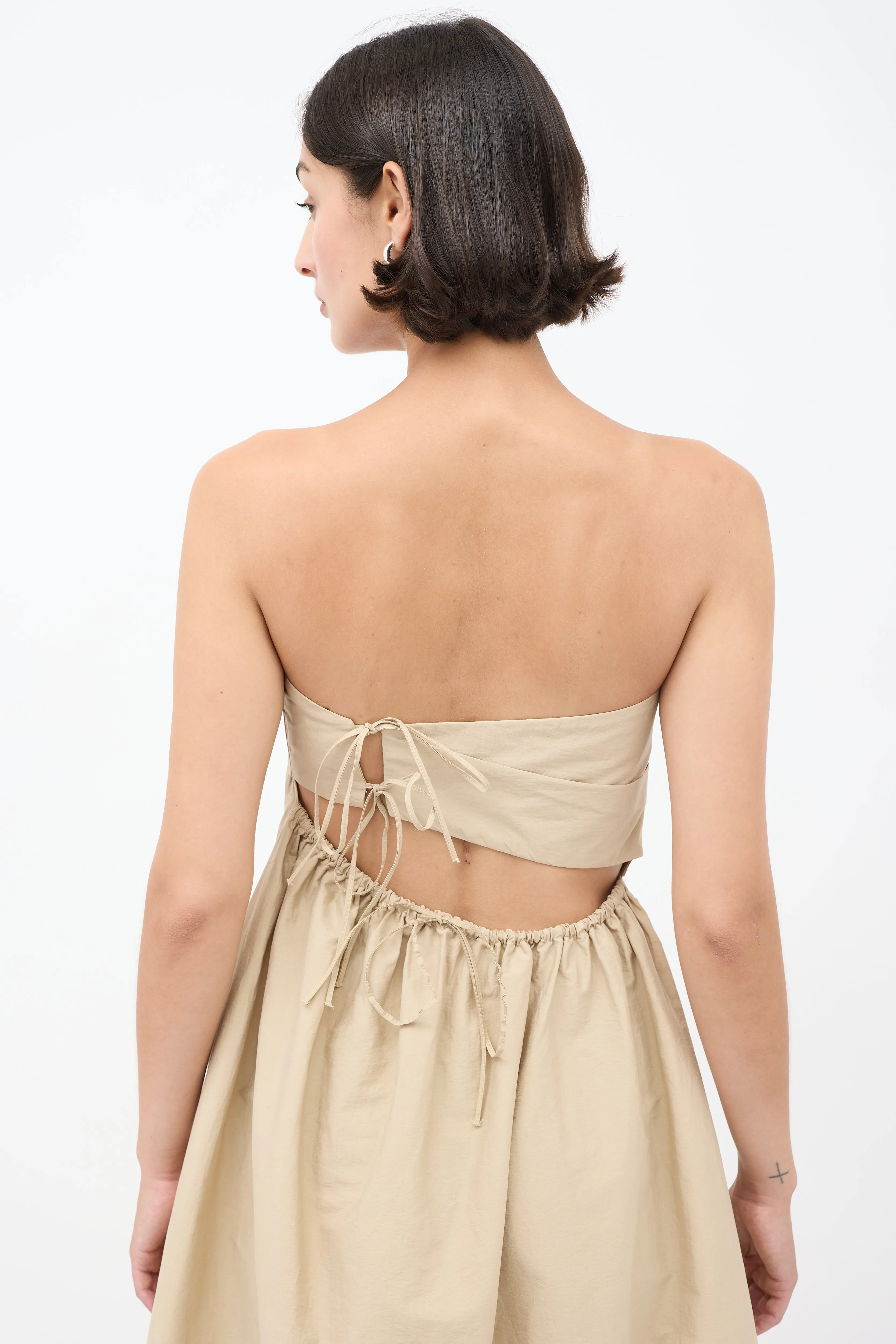 Beige Strapless A-Line Midi Dress