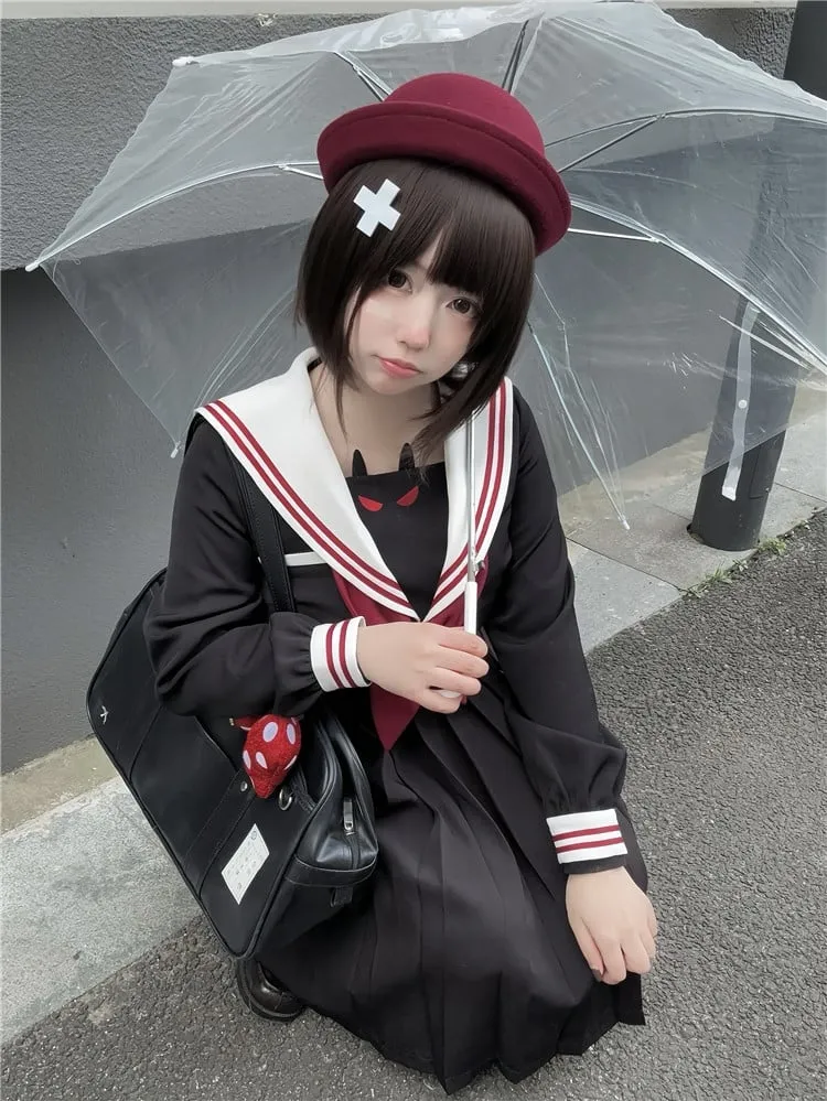 Black Little Devil Sailor Collar Pleated Skirt JK Uniform Dress