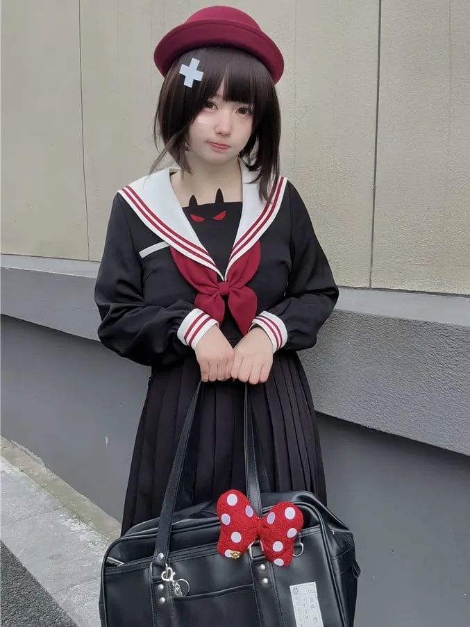Black Little Devil Sailor Collar Pleated Skirt JK Uniform Dress