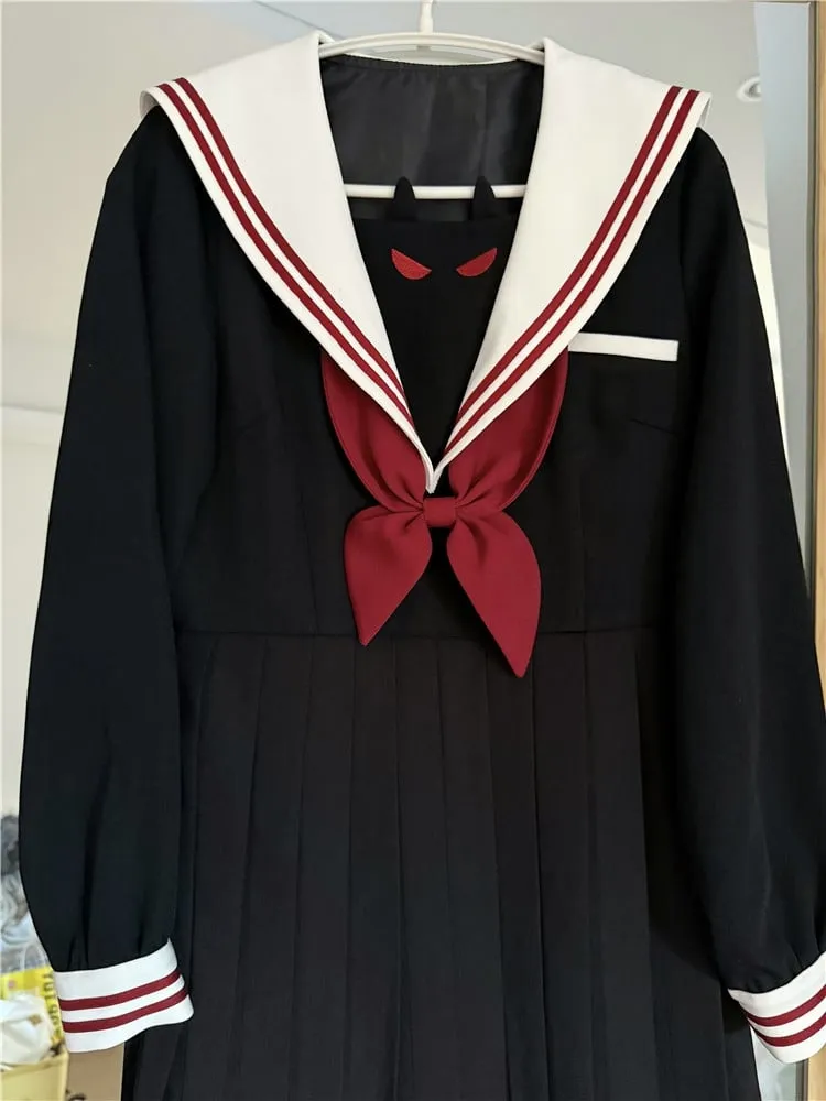Black Little Devil Sailor Collar Pleated Skirt JK Uniform Dress