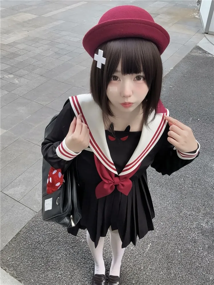 Black Little Devil Sailor Collar Pleated Skirt JK Uniform Dress