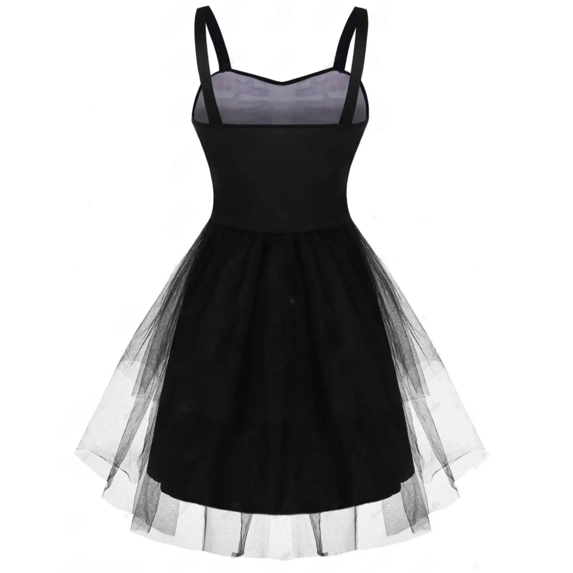 Black Skeleton Flower Tulle Overlay Tutu Dress