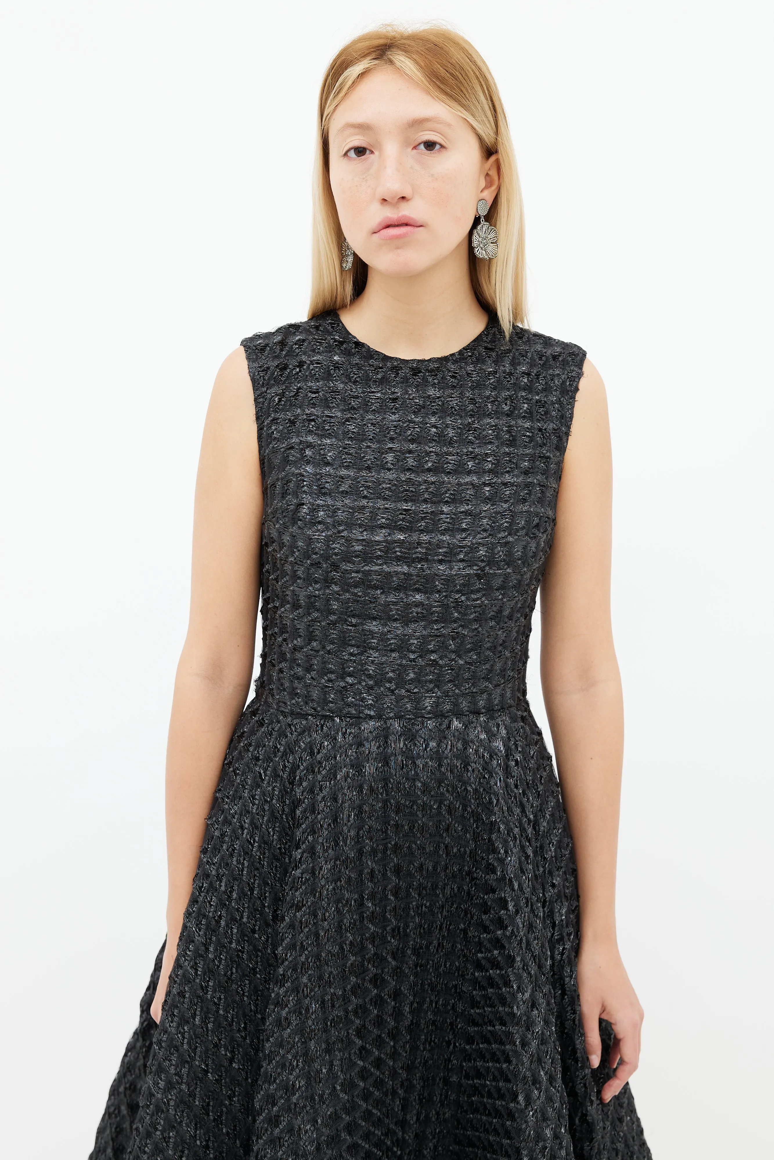 Black Sparkle Texture Sleeveless Dress