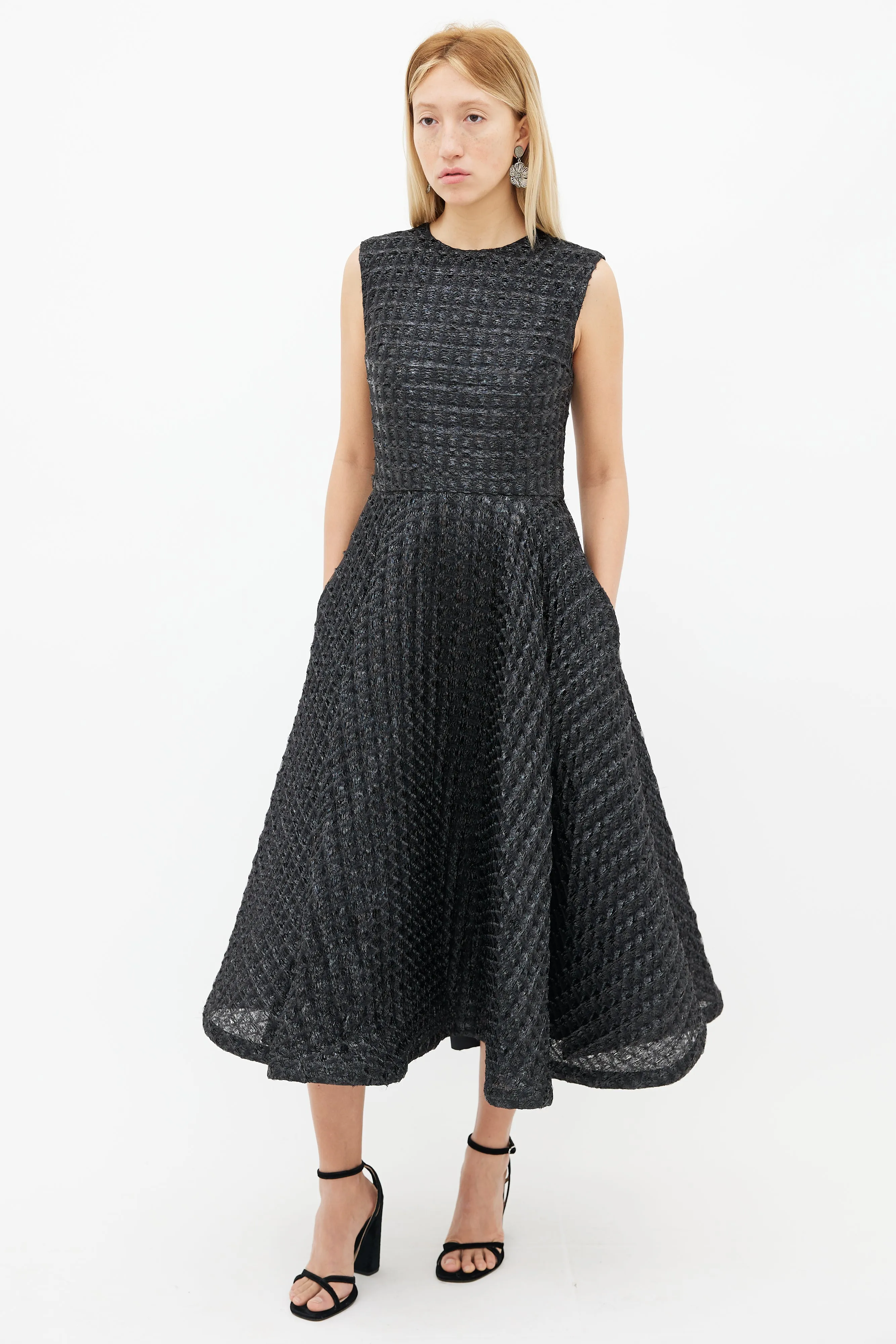 Black Sparkle Texture Sleeveless Dress