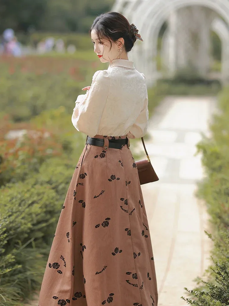 Blouse Long   Flower Retro Skirt