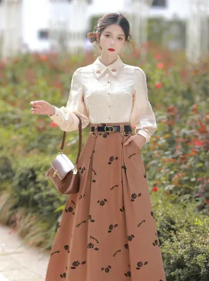 Blouse Long   Flower Retro Skirt