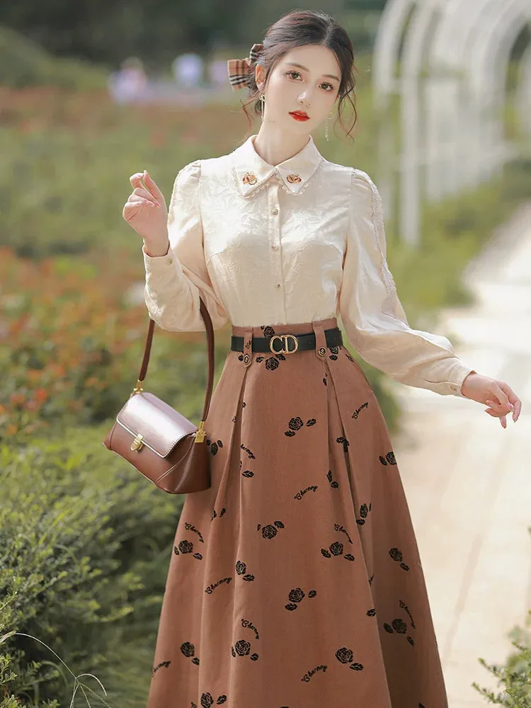 Blouse Long   Flower Retro Skirt