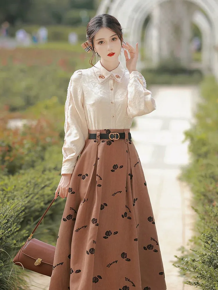 Blouse Long   Flower Retro Skirt