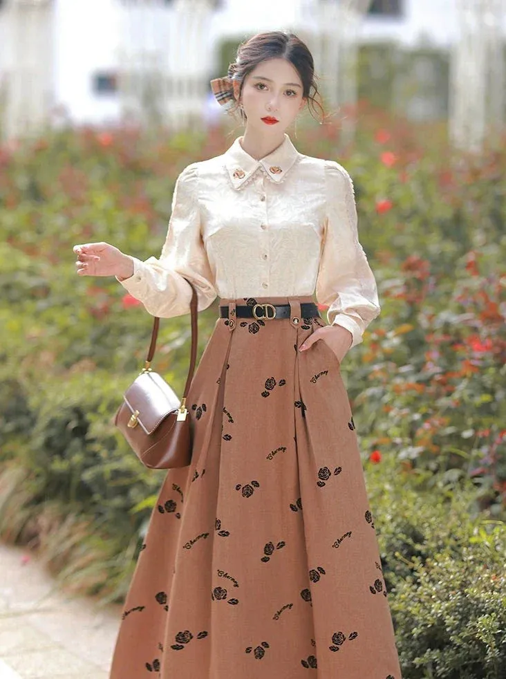 Blouse Long   Flower Retro Skirt