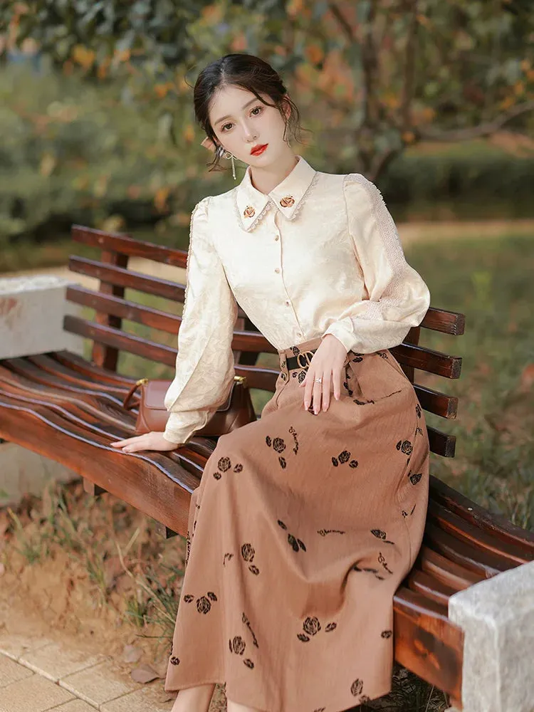 Blouse Long   Flower Retro Skirt