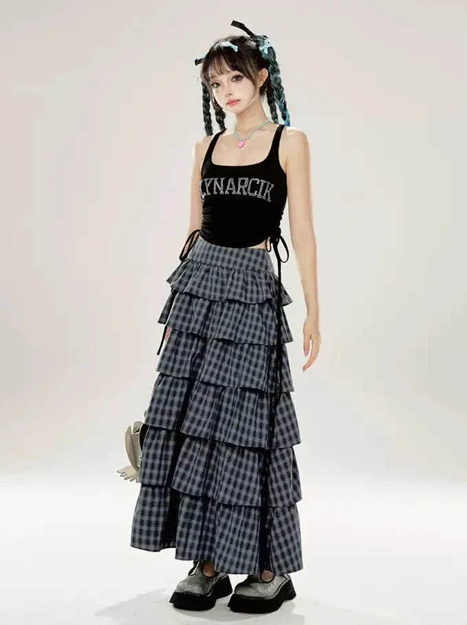 Check Tutu Cake Black Purple Skirt