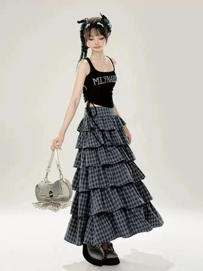 Check Tutu Cake Black Purple Skirt