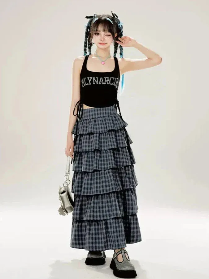 Check Tutu Cake Black Purple Skirt