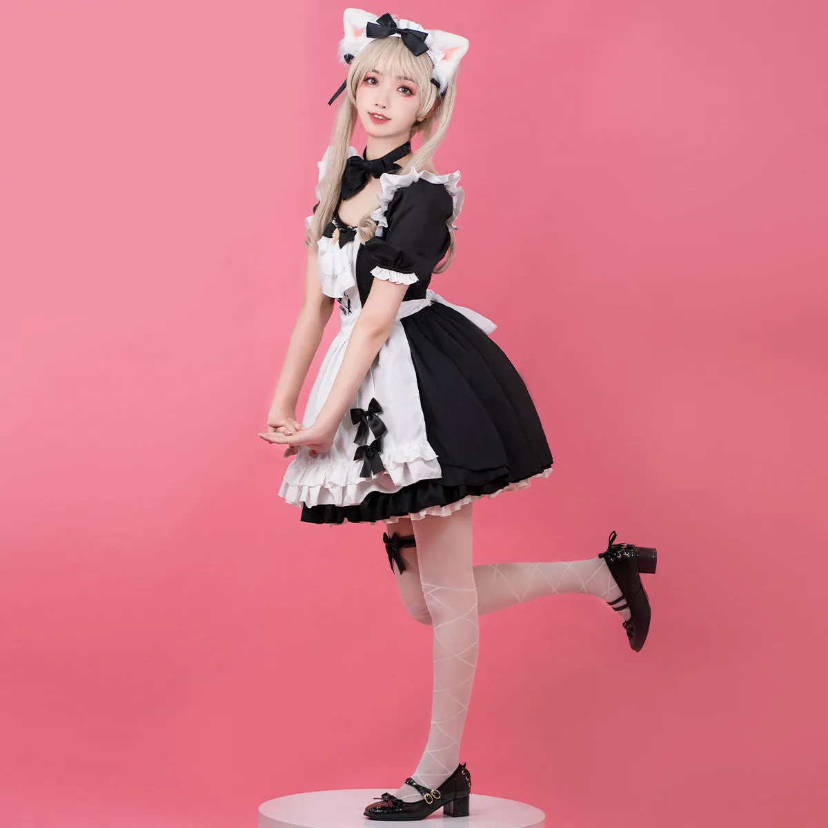 Cute Black and White Maid Skirt Set