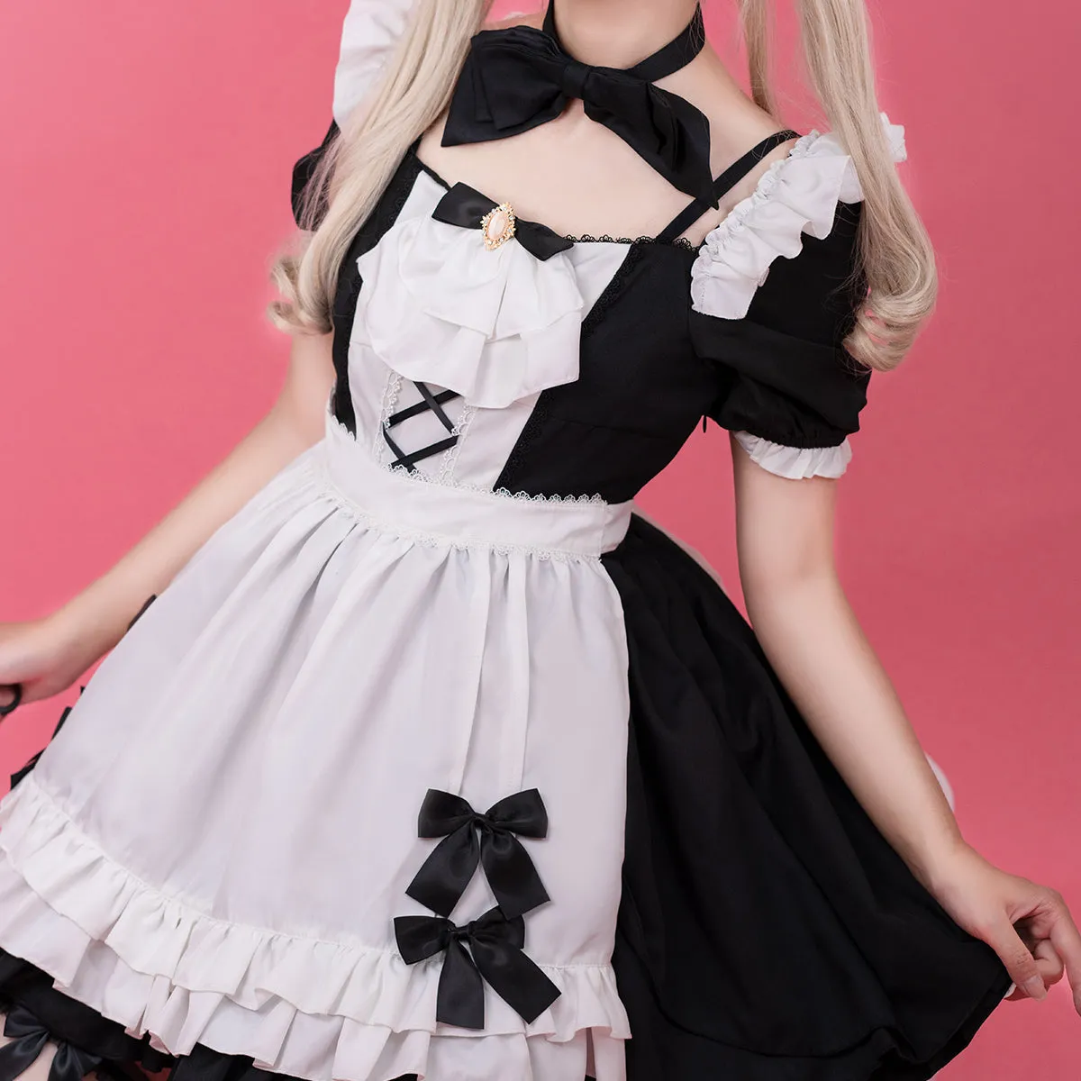 Cute Black and White Maid Skirt Set