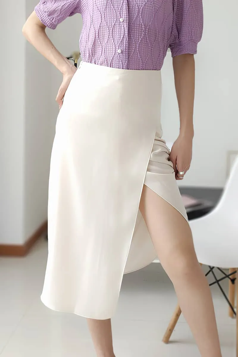 Drape high waist split skirt