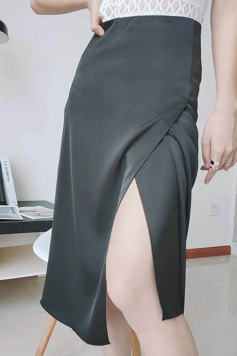 Drape high waist split skirt