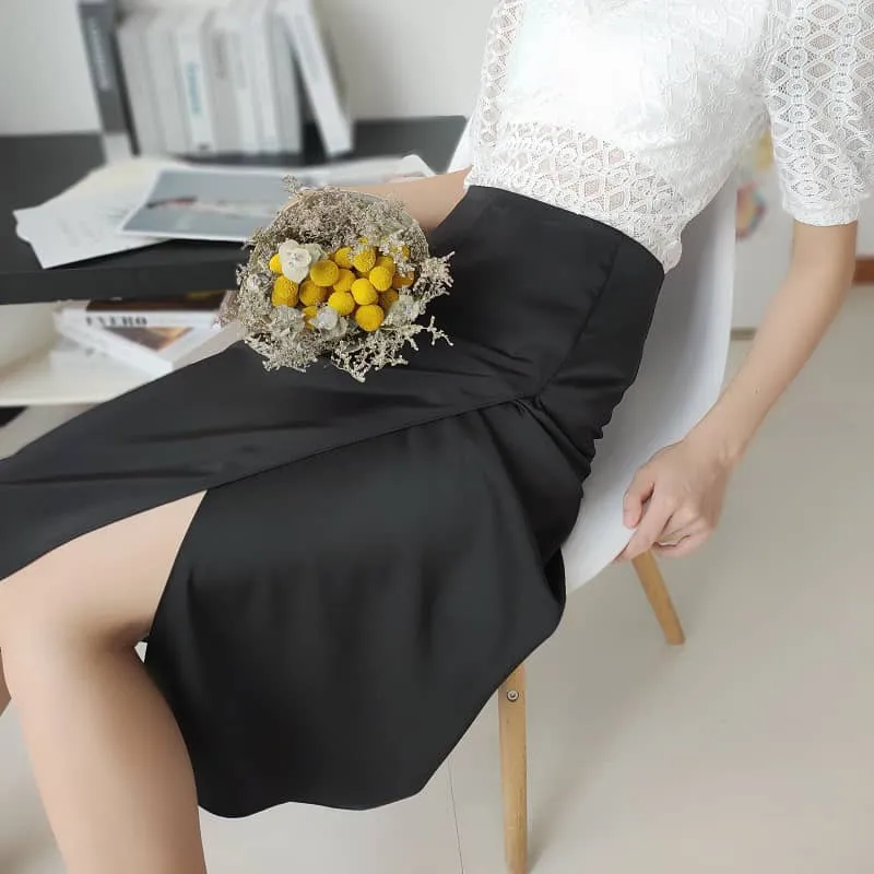 Drape high waist split skirt