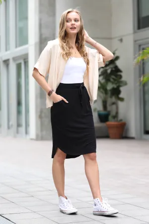 Elastic Waist Tulip Skirt W/Pockets