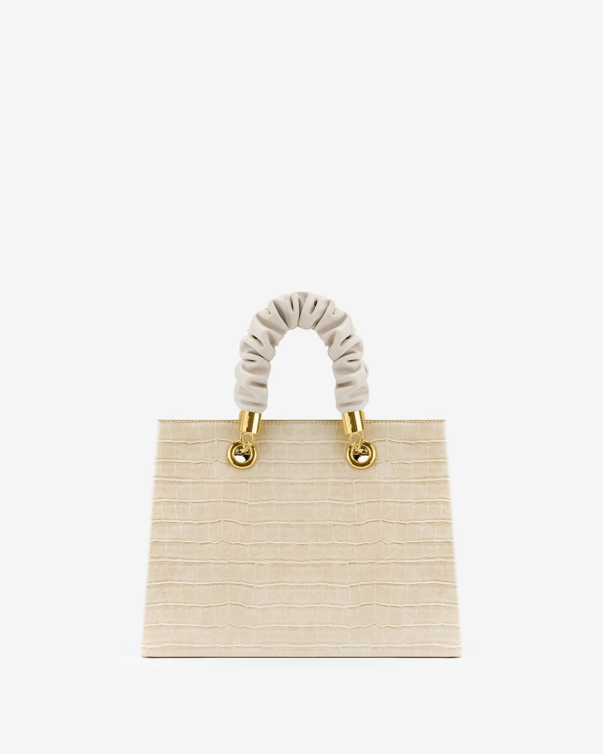 Ella Top Handle Bag - Light Beige Croc