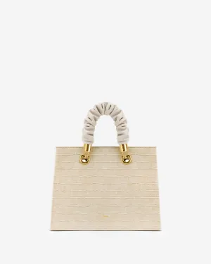 Ella Top Handle Bag - Light Beige Croc