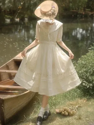 Embroidery Rose Belt Tulle Sailor Natural   Skirt Over Collar Dress Color   Fairy