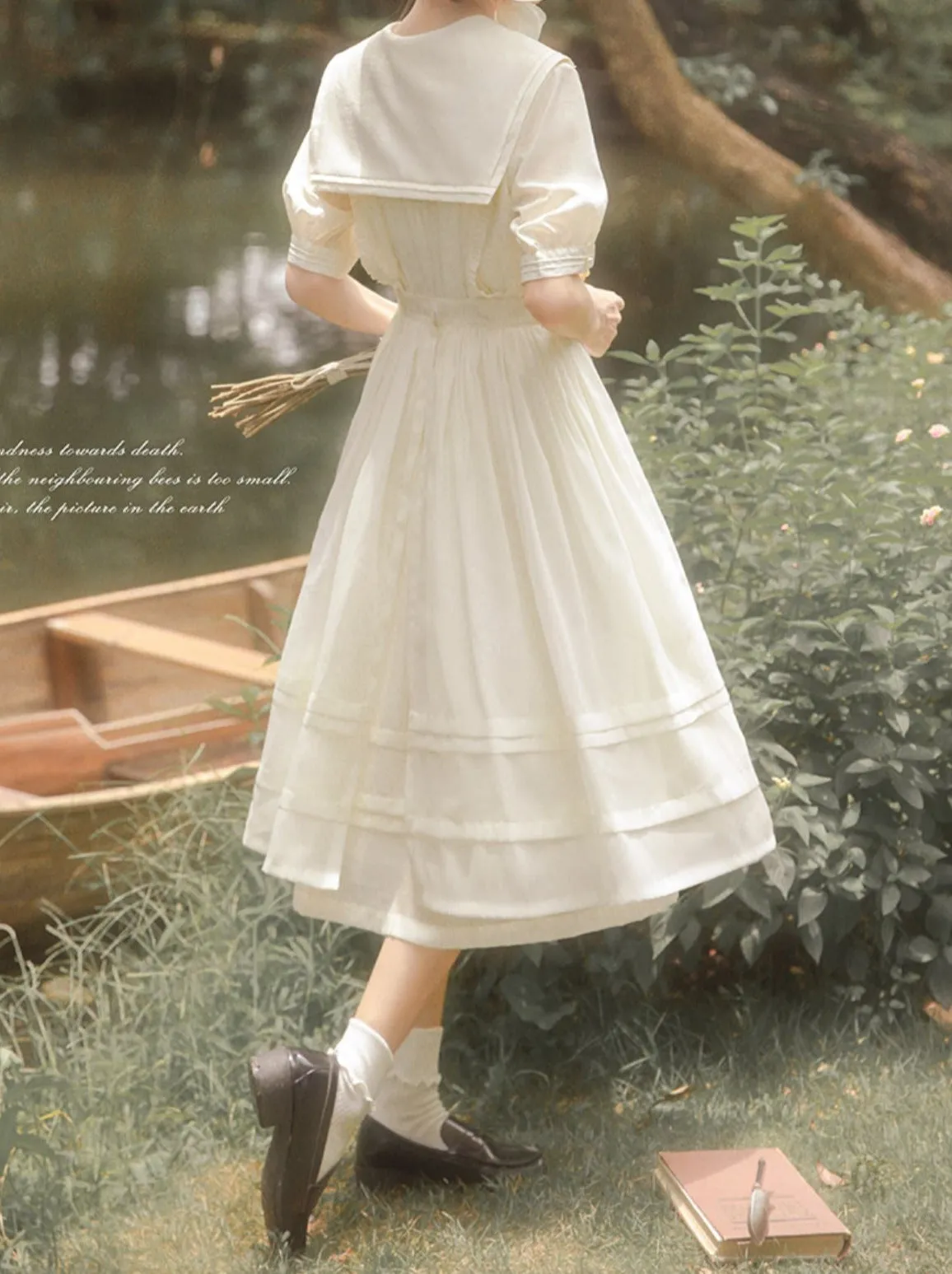 Embroidery Rose Belt Tulle Sailor Natural   Skirt Over Collar Dress Color   Fairy