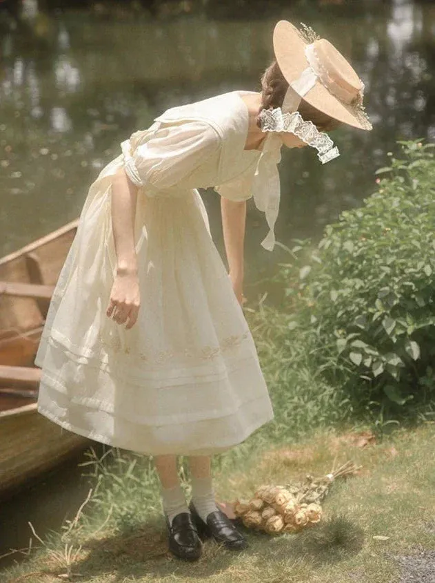 Embroidery Rose Belt Tulle Sailor Natural   Skirt Over Collar Dress Color   Fairy