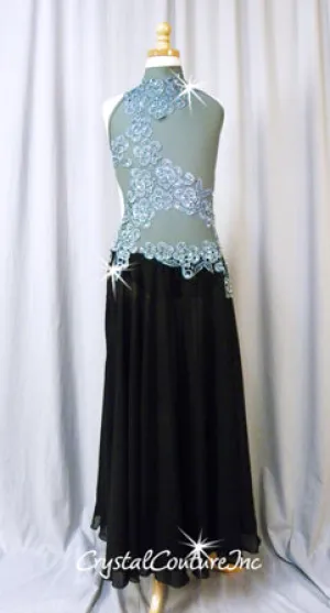 Gray and Black Leotard with Long Chiffon Skirt - Rhinestones