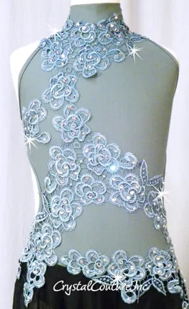 Gray and Black Leotard with Long Chiffon Skirt - Rhinestones