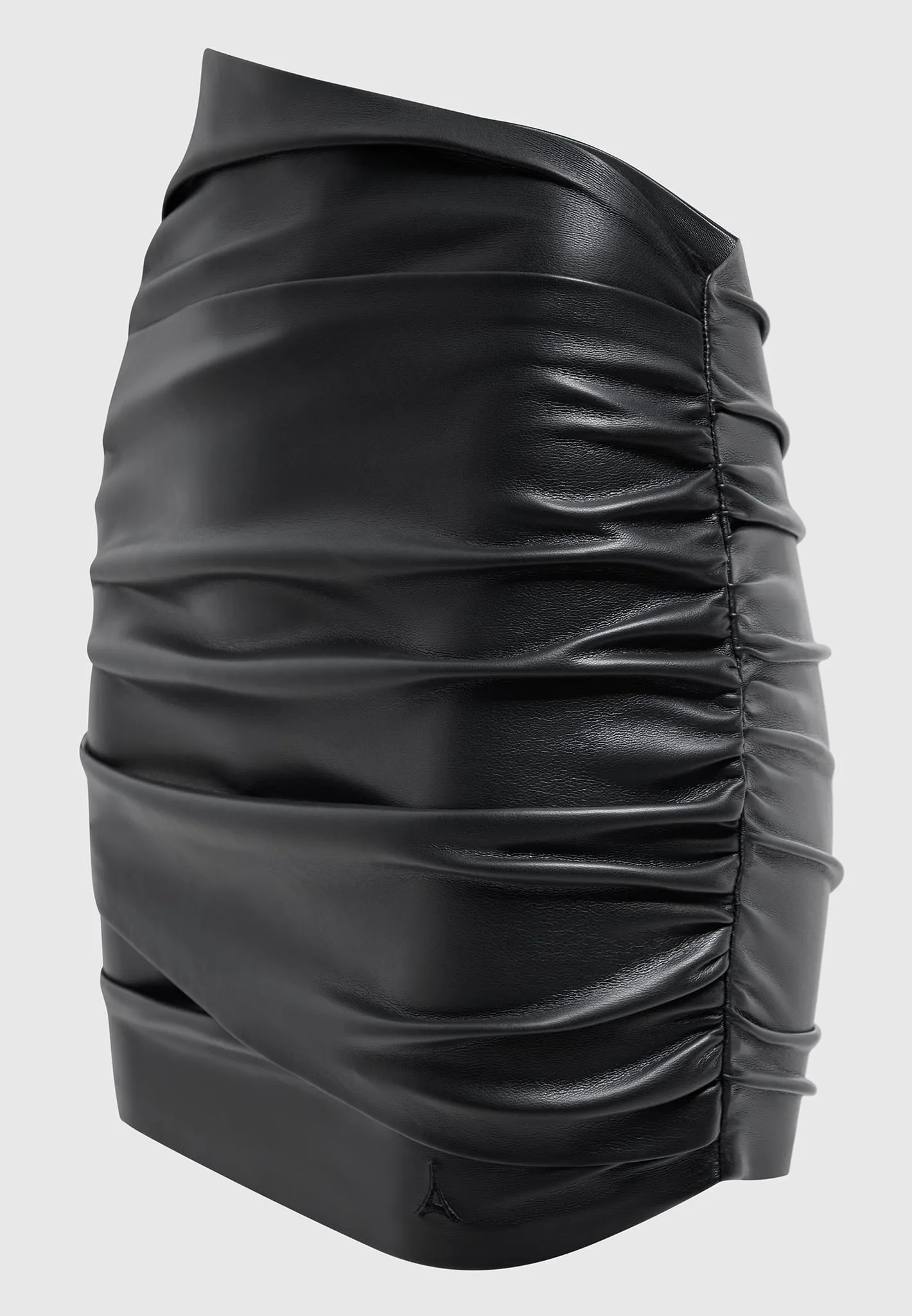 Leather Gathered Mini Skirt - Black