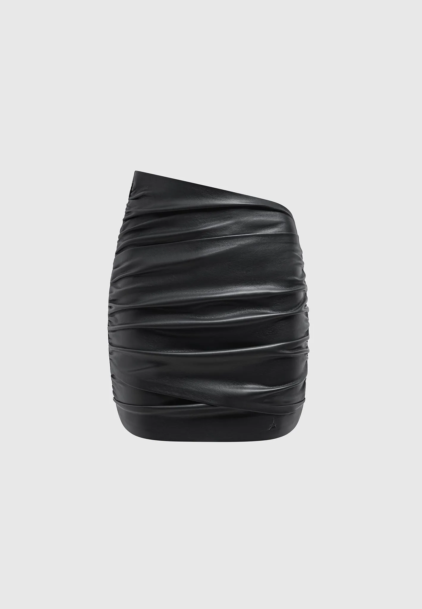 Leather Gathered Mini Skirt - Black