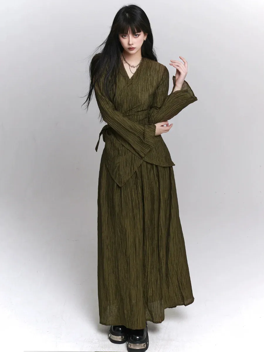 Loose   Long Waist Skirt Top Retro Dark