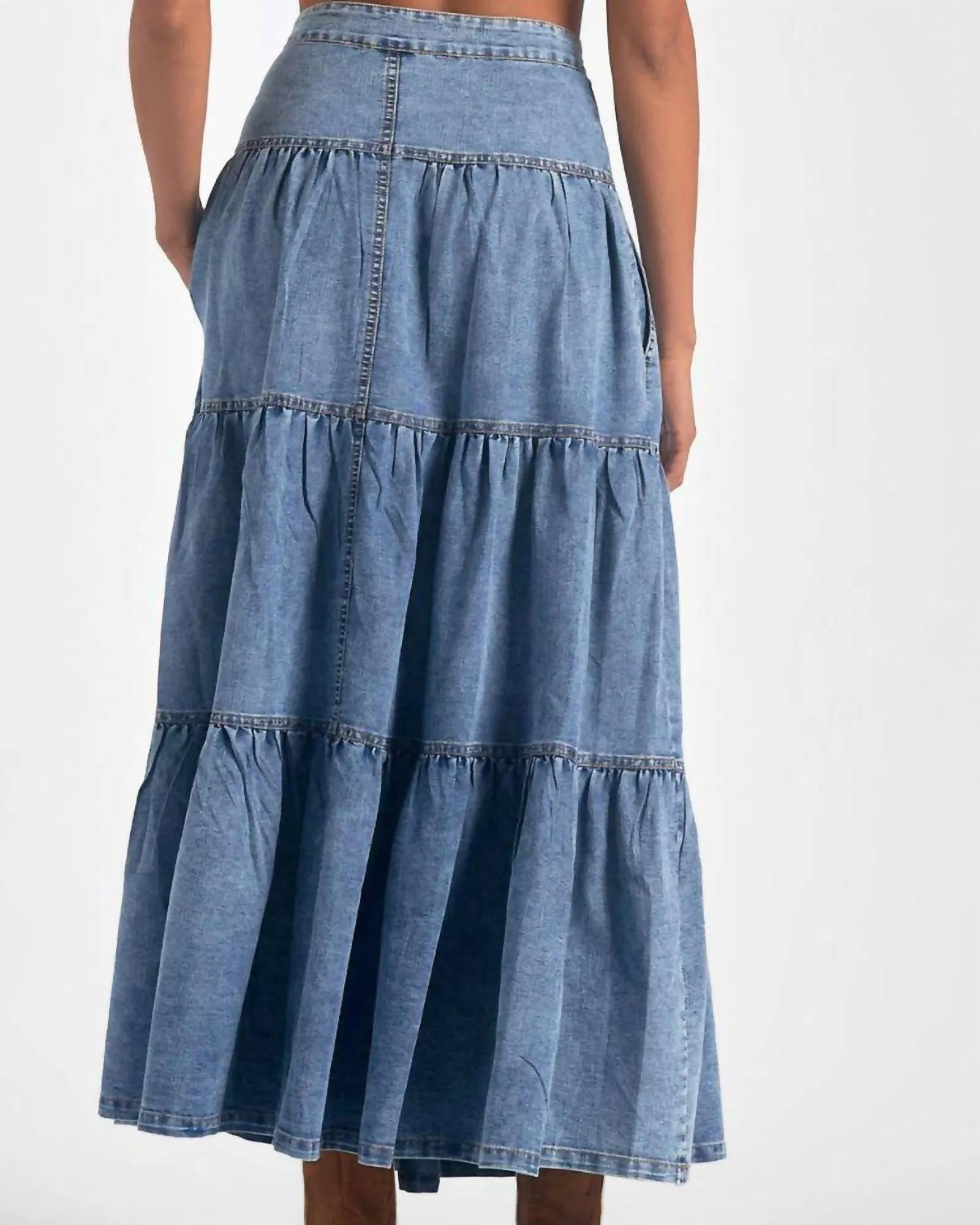 Maxi Tiered Skirt in Denim | Denim