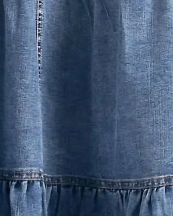 Maxi Tiered Skirt in Denim | Denim