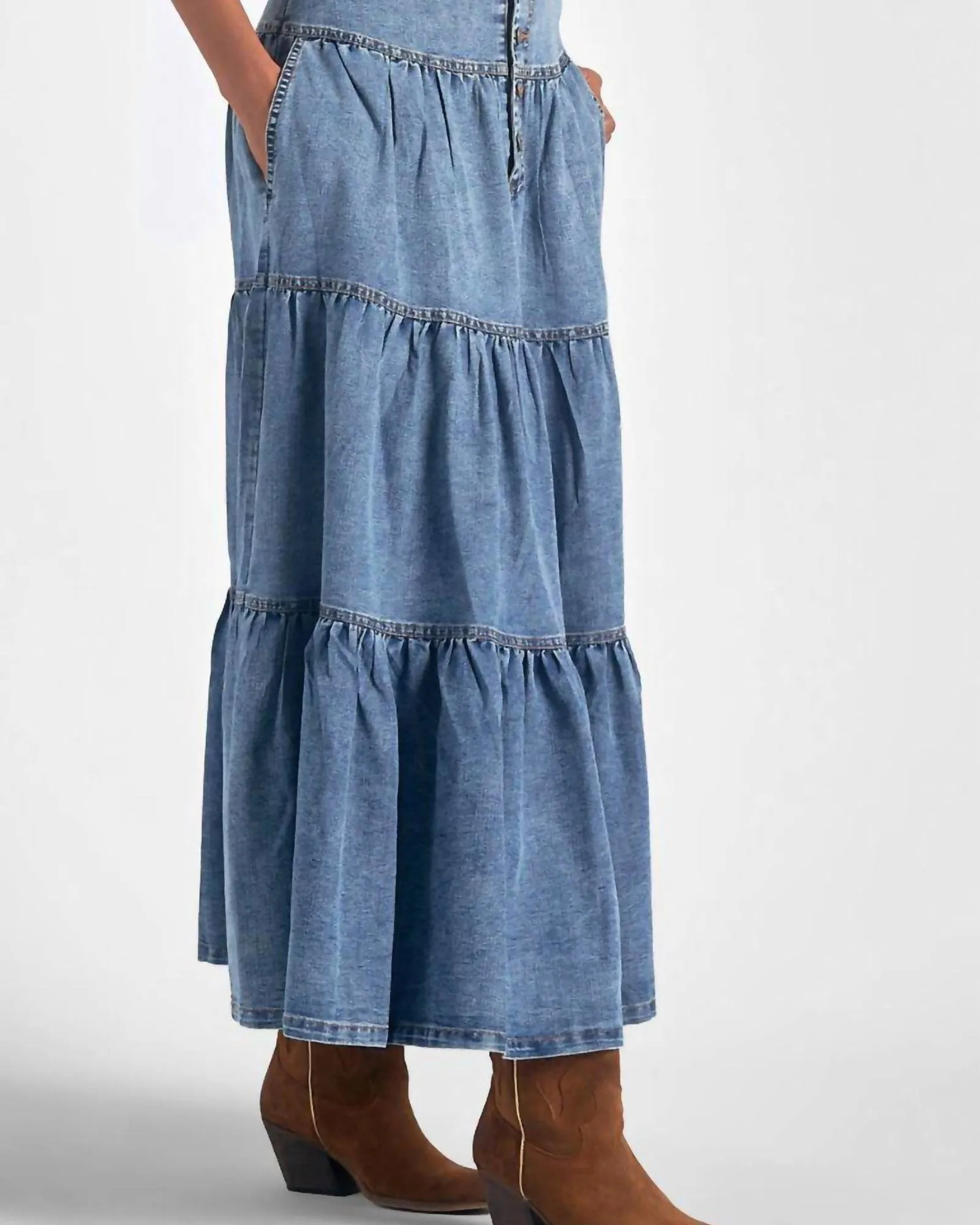 Maxi Tiered Skirt in Denim | Denim