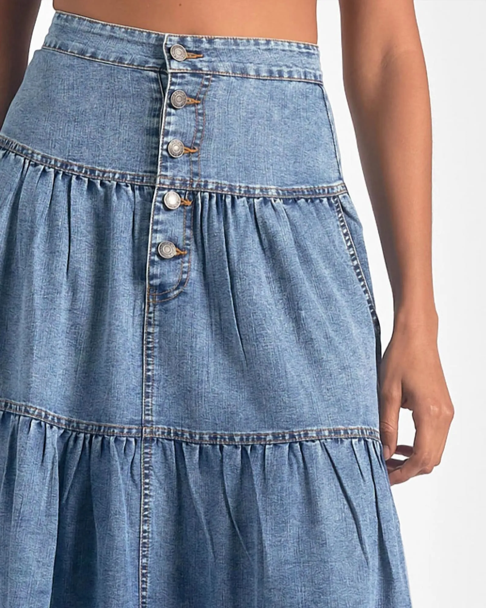 Maxi Tiered Skirt in Denim | Denim