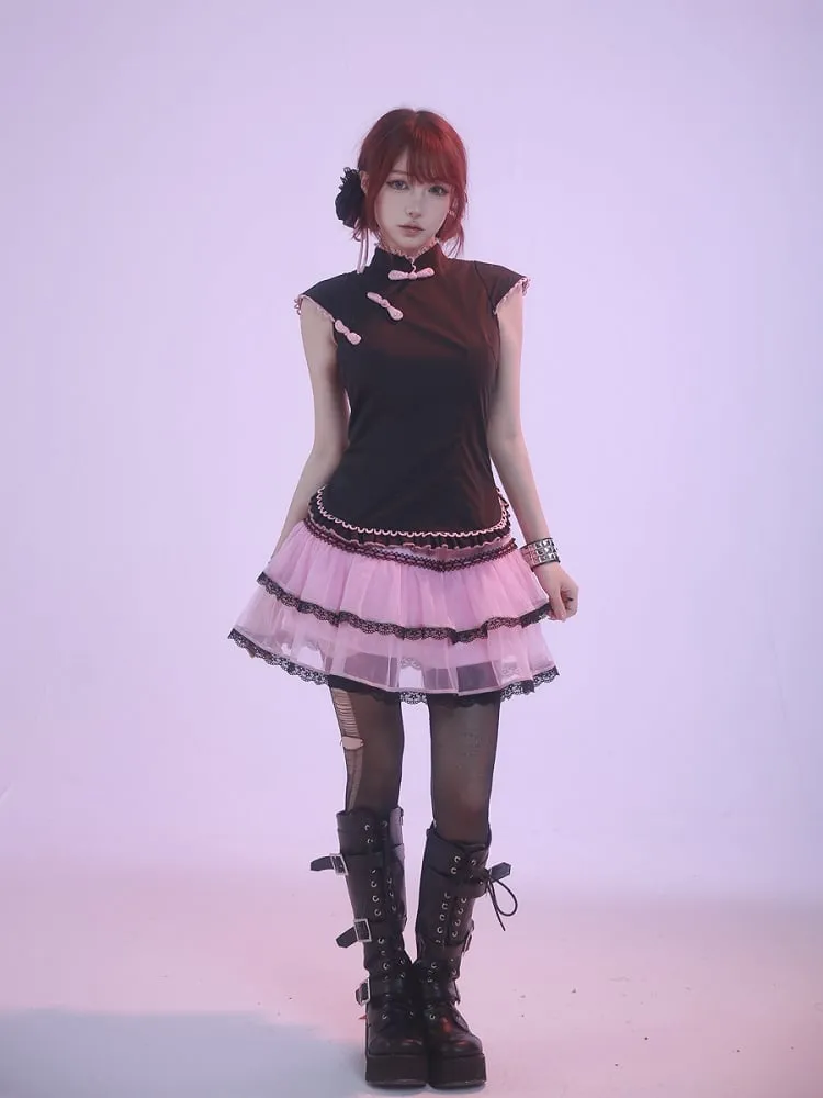 Pink Leopard Waist Tiered Tulle Skirt