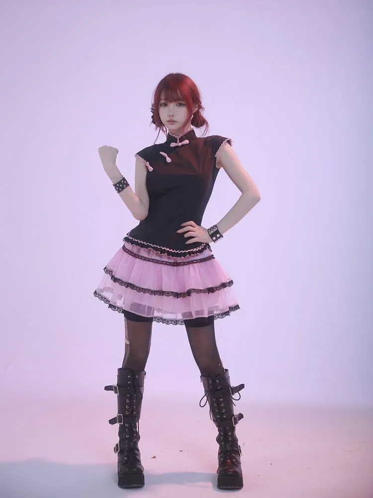 Pink Leopard Waist Tiered Tulle Skirt