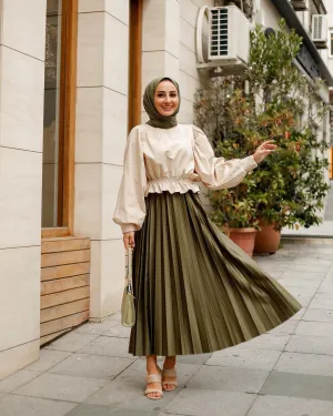 PLEAT LAD FAS SKIRT OLIVE GREEN 4203-01 HE