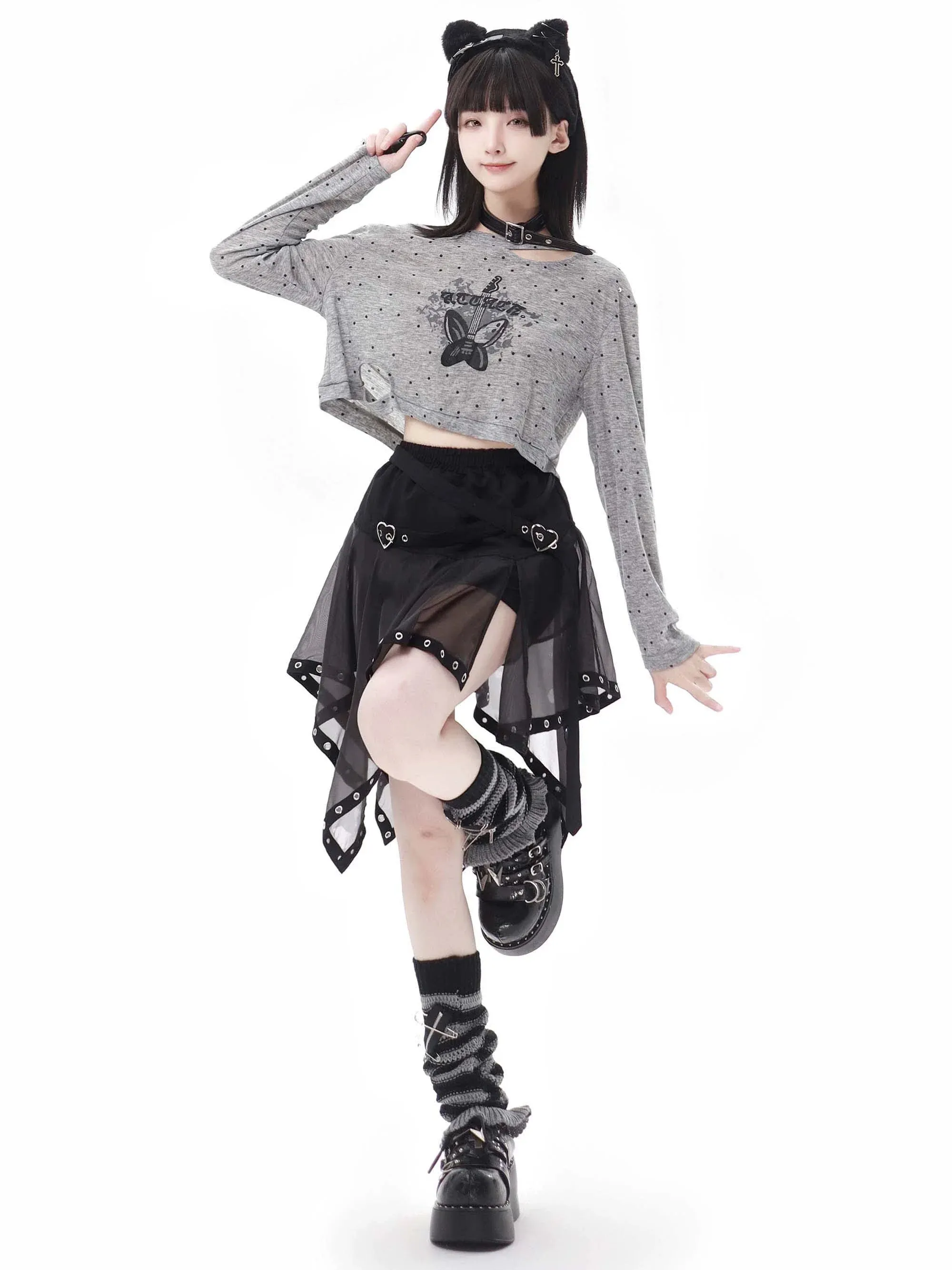 Print Summer Short Skirt Irregular Pullover Punk Hyde Tulle Butterfly   Knit