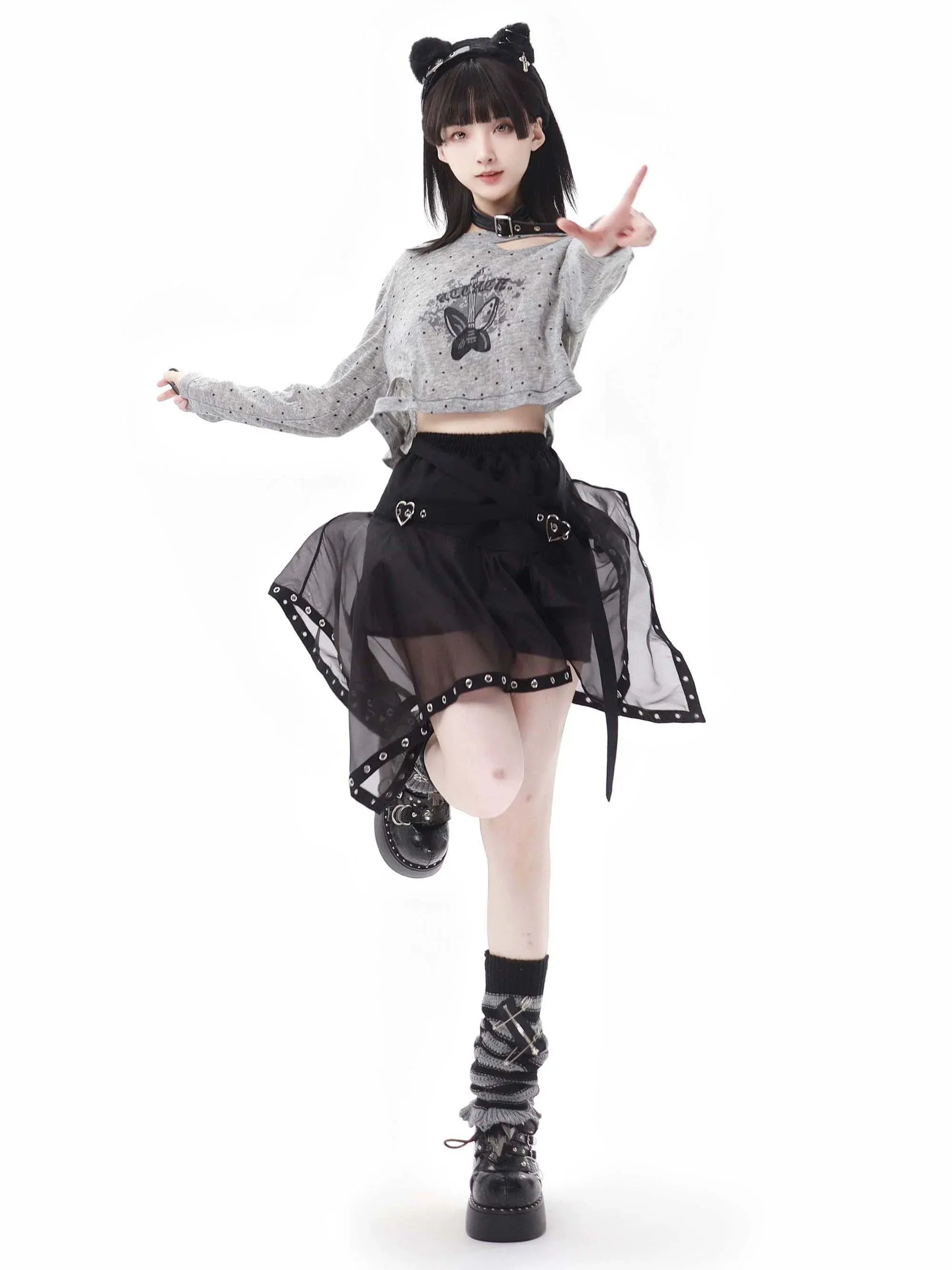 Print Summer Short Skirt Irregular Pullover Punk Hyde Tulle Butterfly   Knit