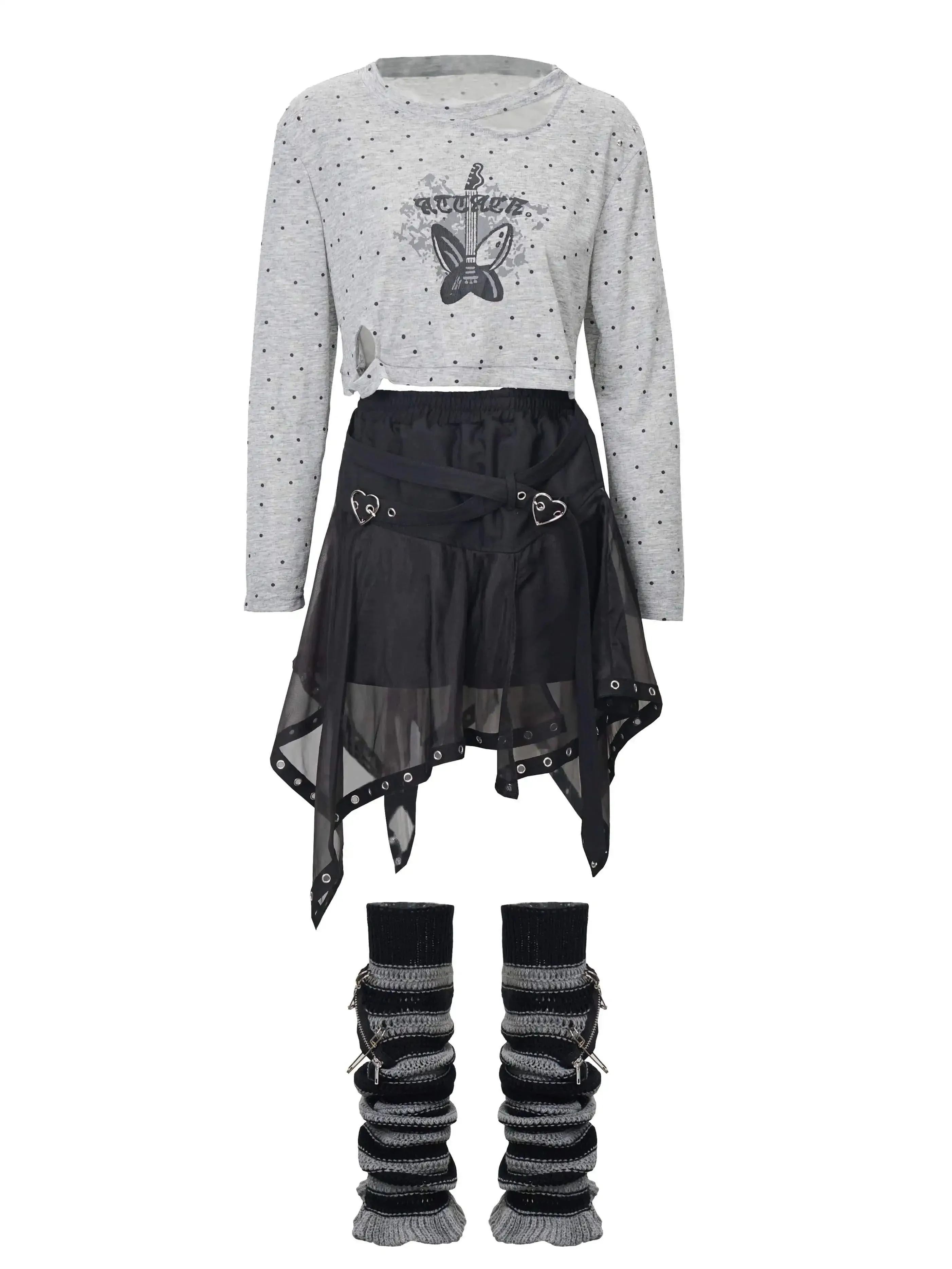 Print Summer Short Skirt Irregular Pullover Punk Hyde Tulle Butterfly   Knit