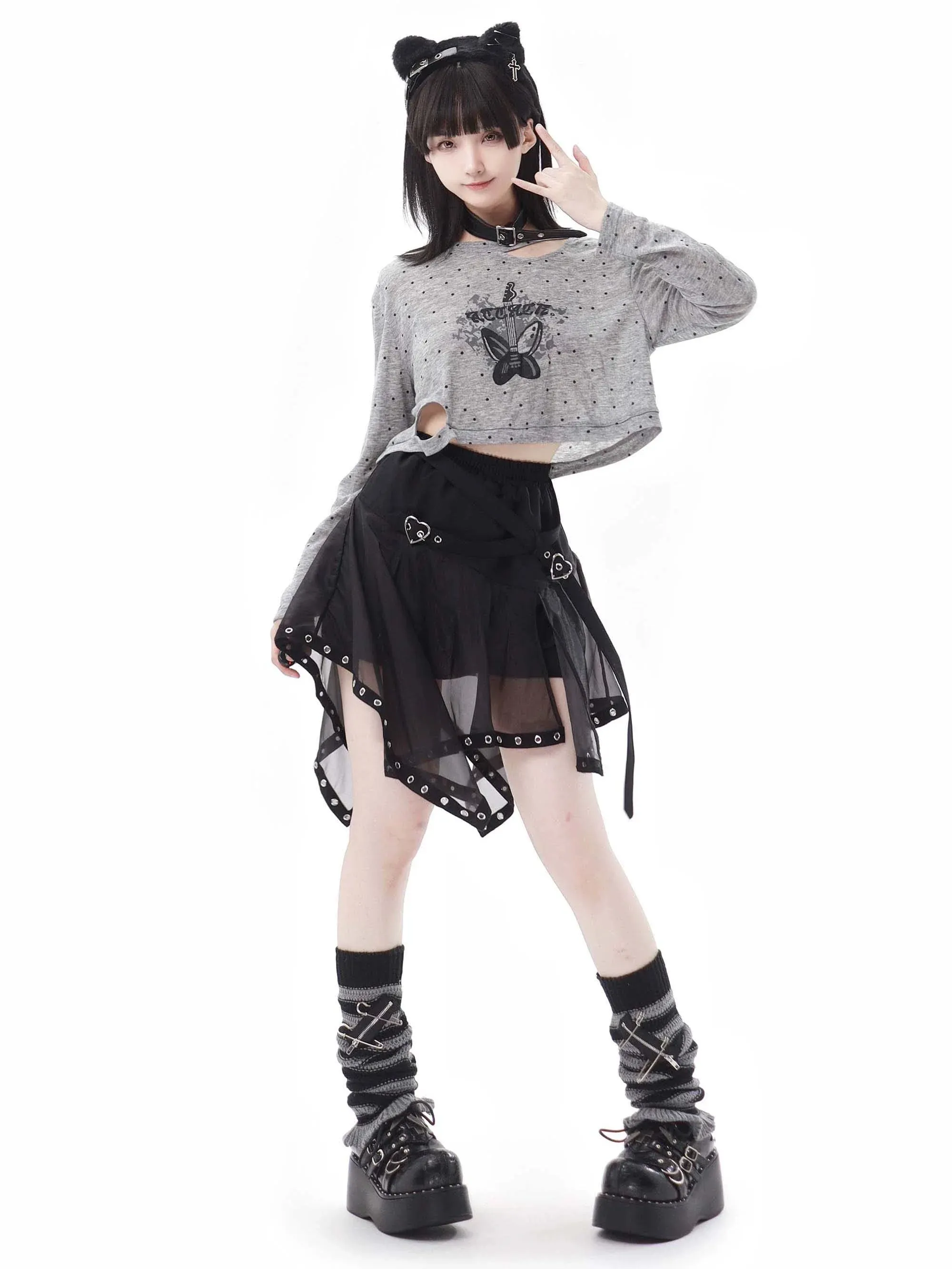 Print Summer Short Skirt Irregular Pullover Punk Hyde Tulle Butterfly   Knit